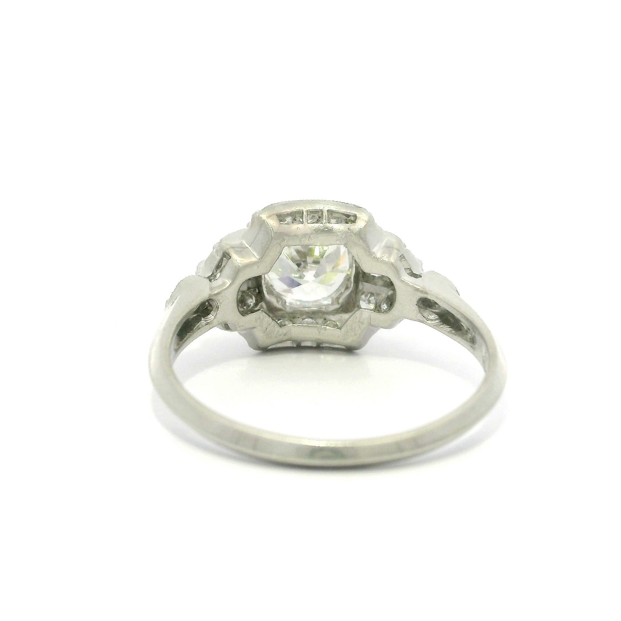 Antique Art Deco Platinum GIA 1.18ct Old Round Cut Diamond Layer Stack Look Ring in vendita 7