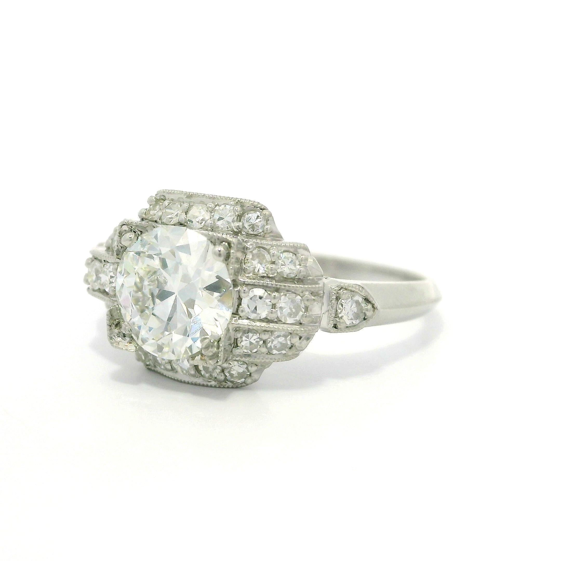 Antique Art Deco Platinum GIA 1.18ct Old Round Cut Diamond Layer Stack Look Ring in vendita 11