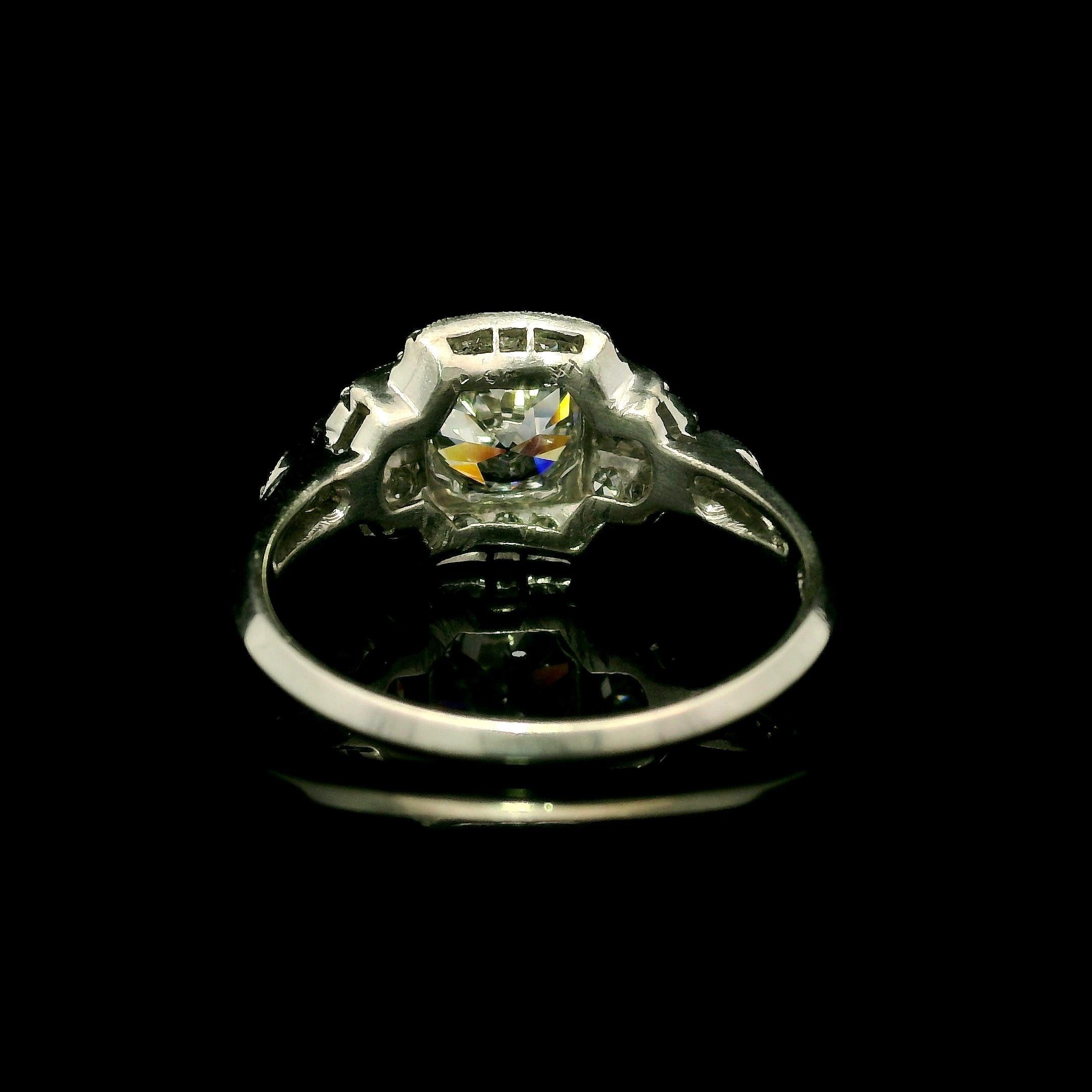Art Déco Antique Art Deco Platinum GIA 1.18ct Old Round Cut Diamond Layer Stack Look Ring in vendita