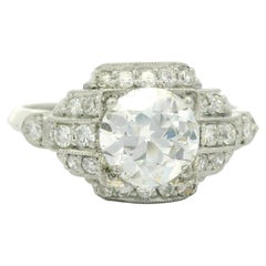 Antique Art Deco Platinum GIA 1.18ct Old Round Cut Diamond Layer Stack Look Ring