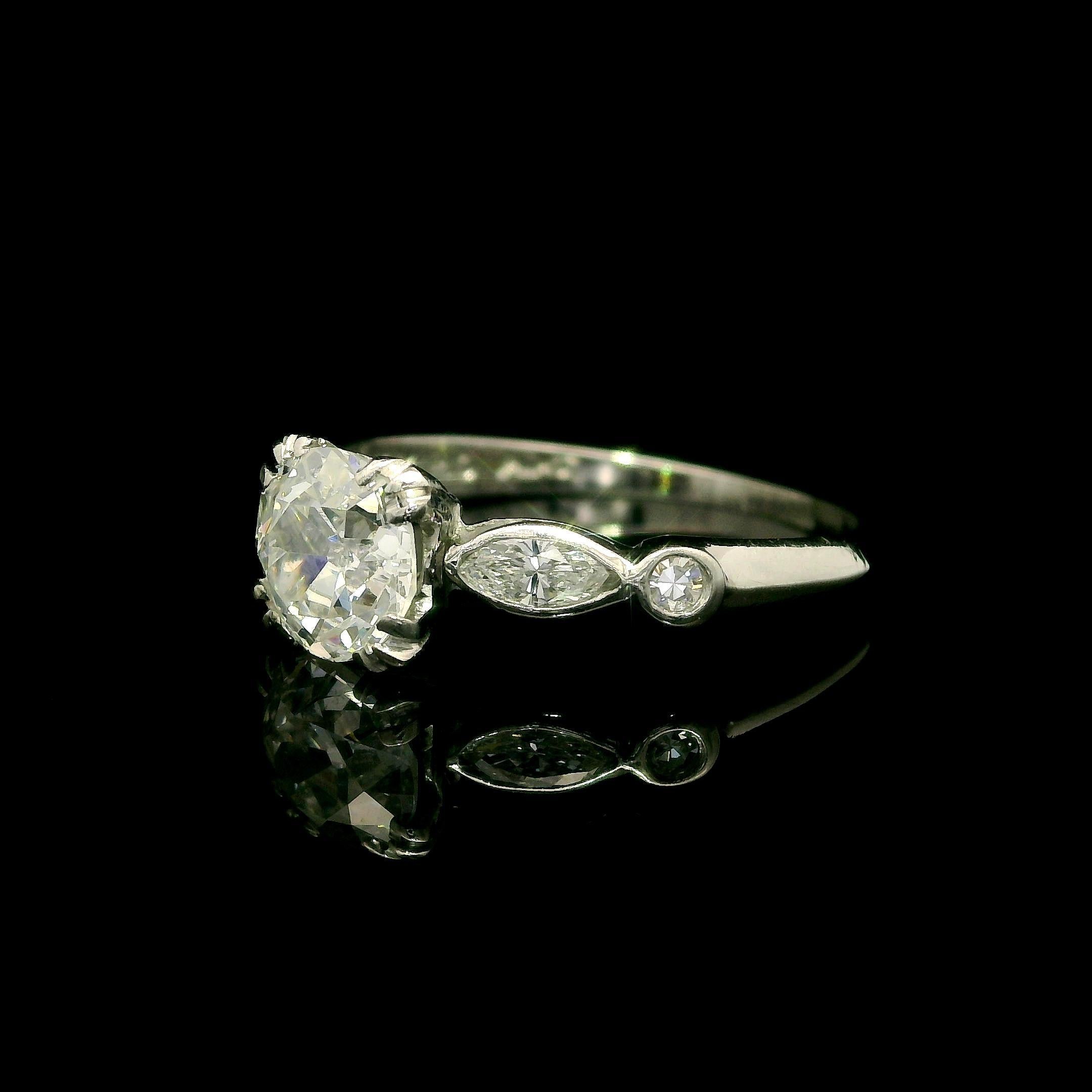 Antique Art Deco Platinum GIA 1.32ctw Old Cut Diamond Engagement Ring In Good Condition For Sale In Montclair, NJ