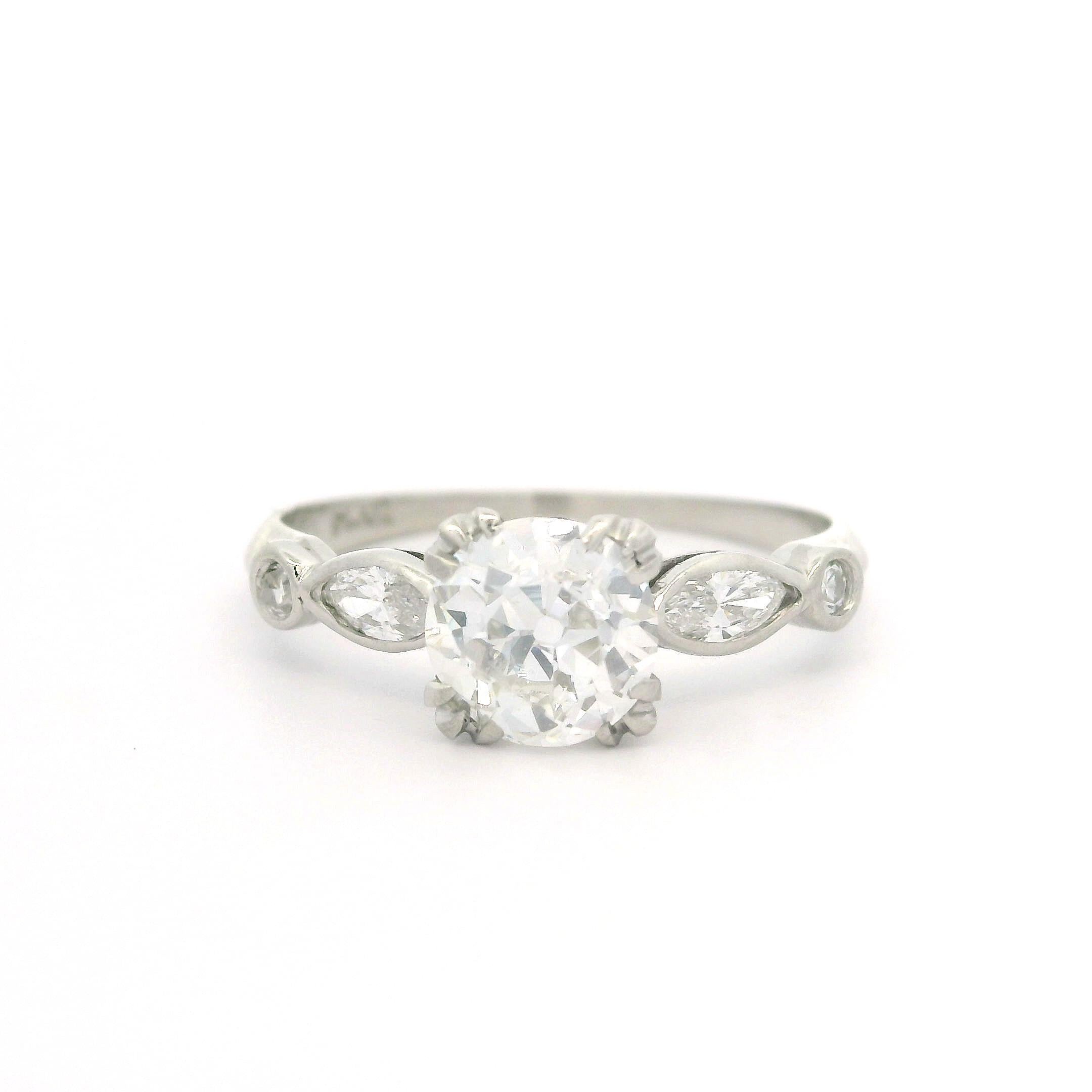 Antique Art Deco Platinum GIA 1.32ctw Old Cut Diamond Engagement Ring For Sale 2