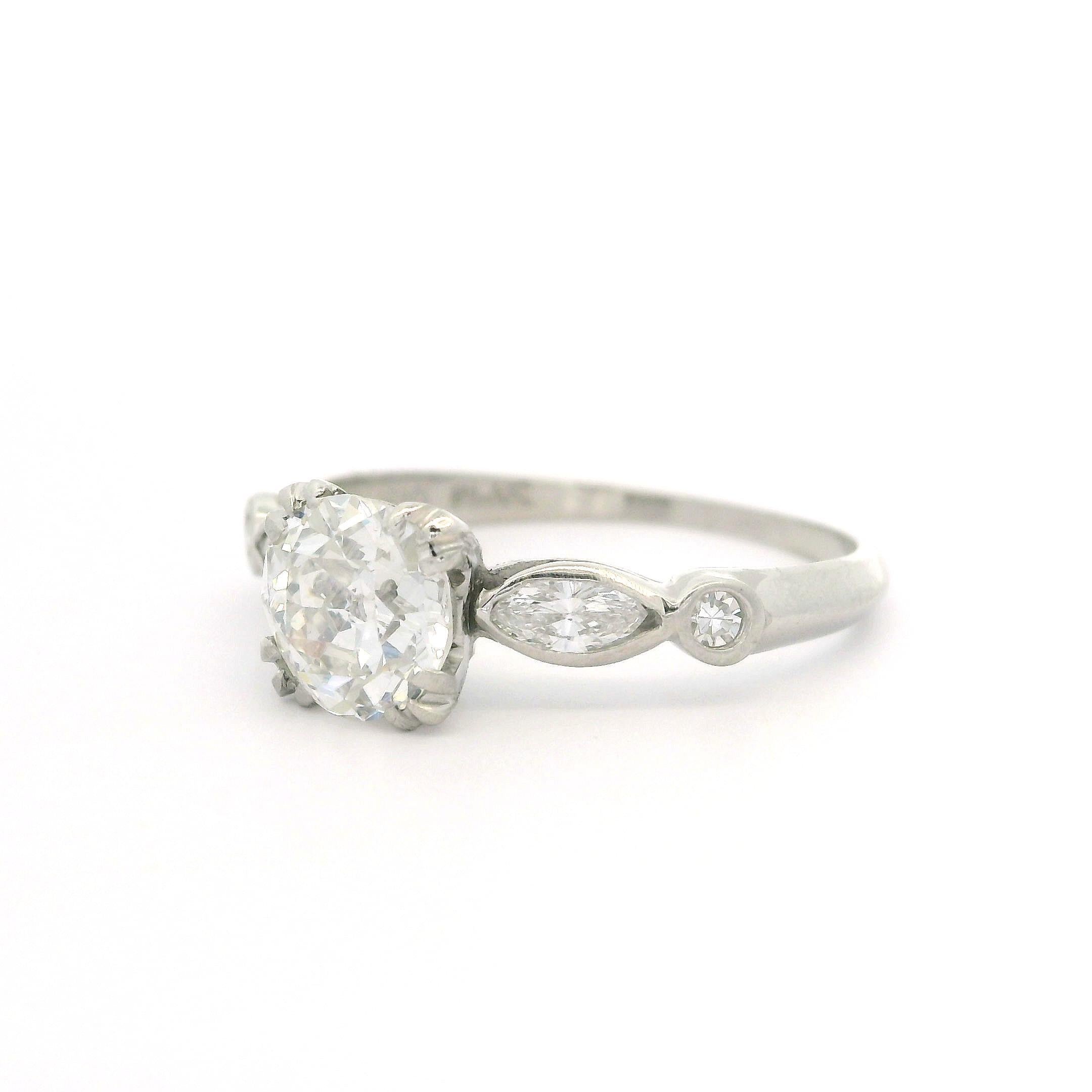 Antique Art Deco Platinum GIA 1.32ctw Old Cut Diamond Engagement Ring For Sale 4