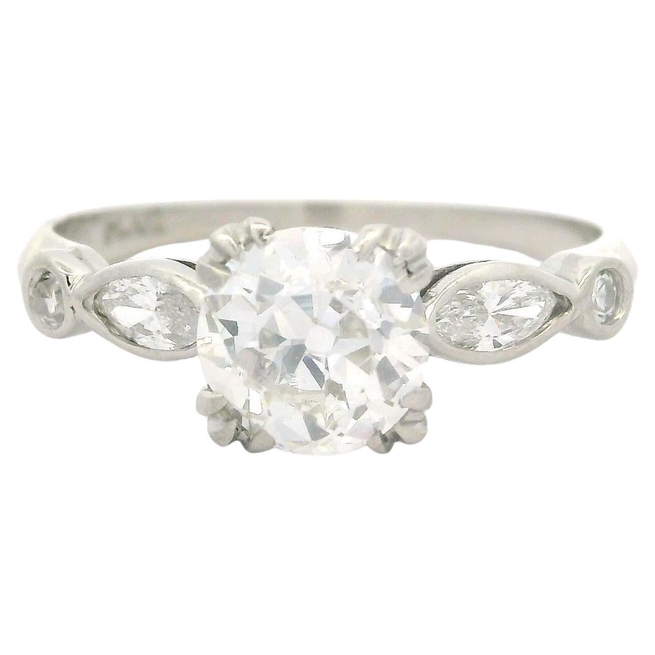 Antique Art Deco Platinum GIA 1.32ctw Old Cut Diamond Engagement Ring