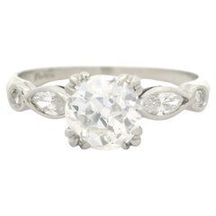 Antique Art Deco Platinum GIA 1.32ctw Old Cut Diamond Engagement Ring
