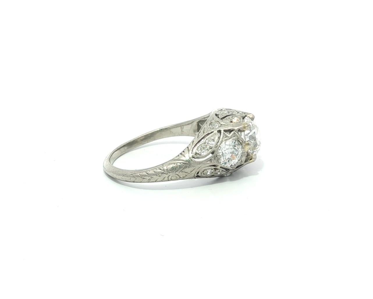 Antique Art Deco Platinum GIA 1.76ctw Old European Diamond Solitaire Ring For Sale 6