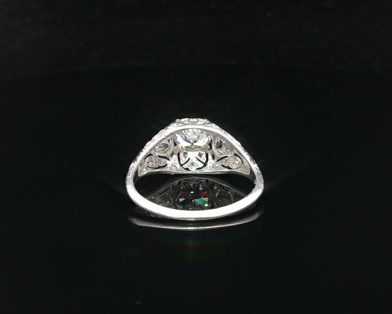 Antique Art Deco Platinum GIA 1.76ctw Old European Diamond Solitaire Ring For Sale 7