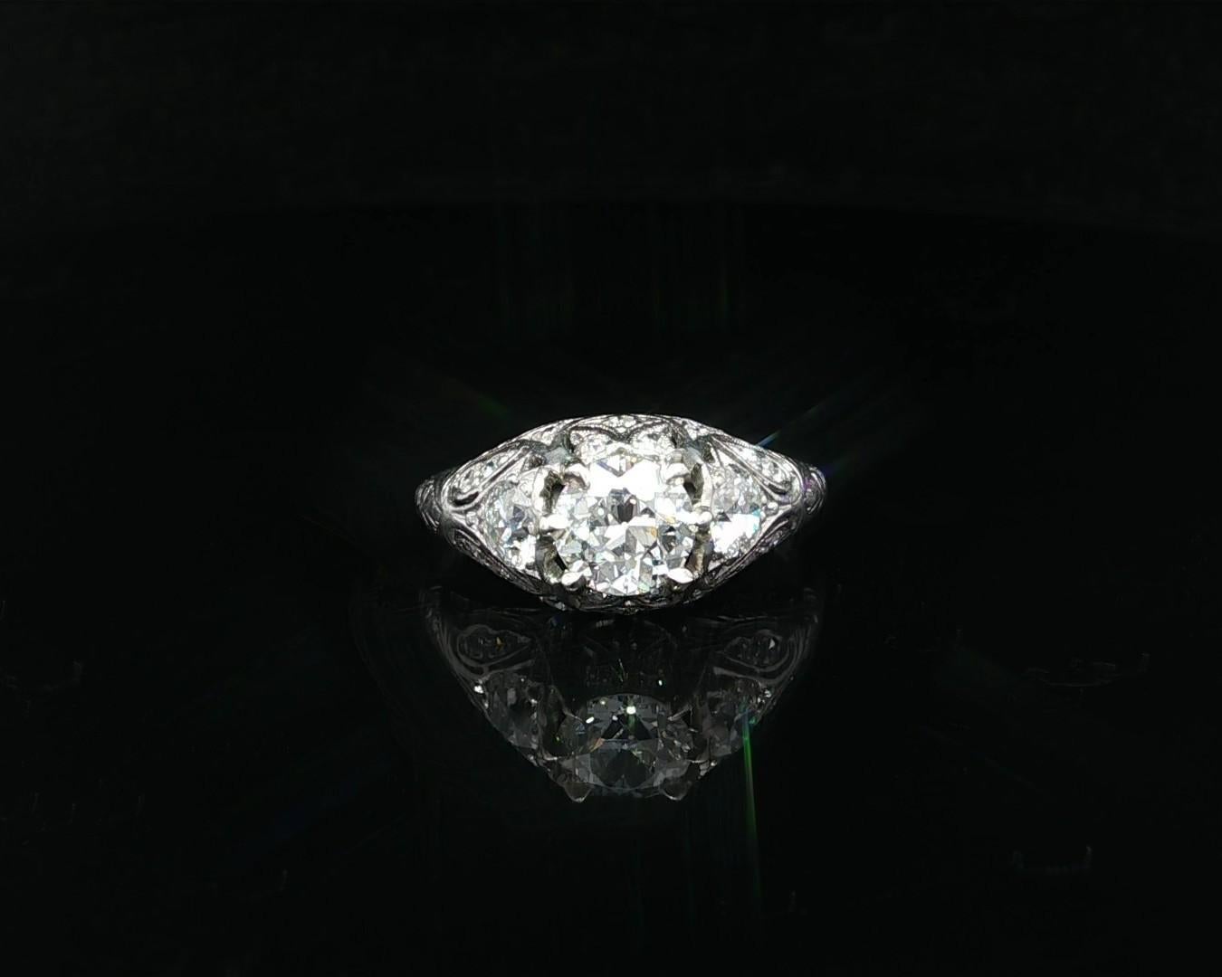 Antique Art Deco Platinum GIA 1.76ctw Old European Diamond Solitaire Ring For Sale 8