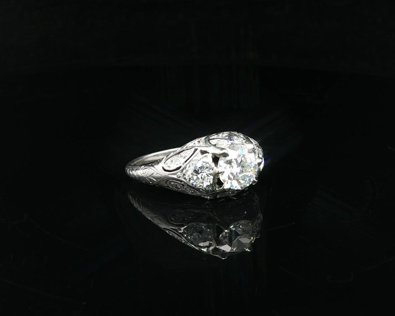 Antique Art Deco Platinum GIA 1.76ctw Old European Diamond Solitaire Ring For Sale 9