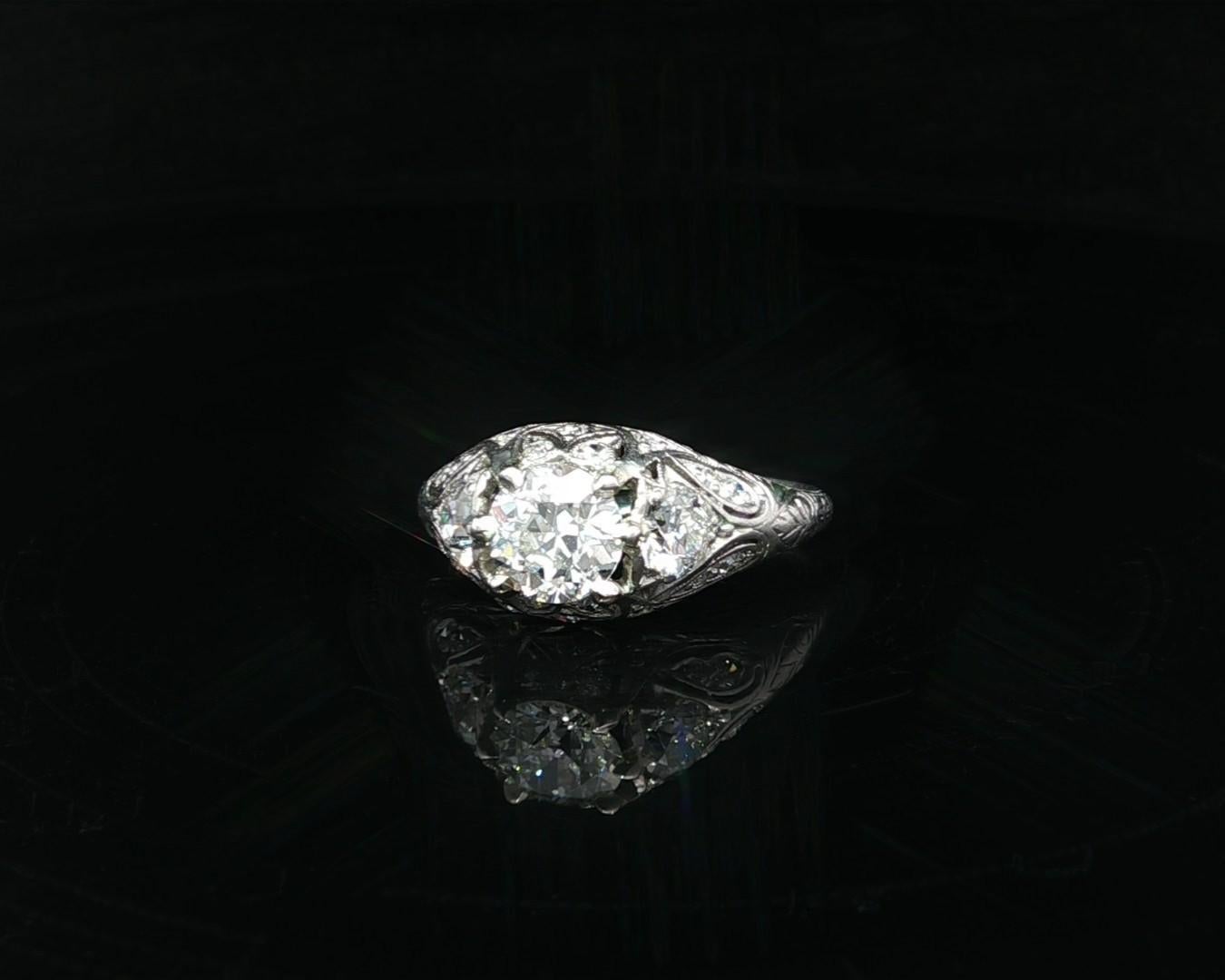 Antique Art Deco Platinum GIA 1.76ctw Old European Diamond Solitaire Ring For Sale 10