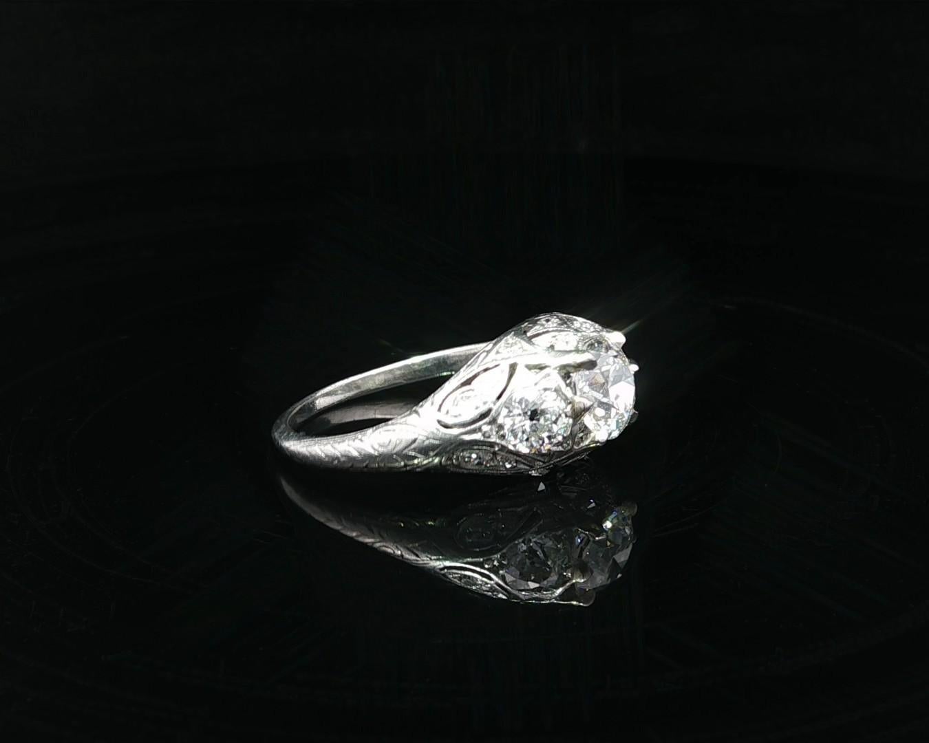 Antique Art Deco Platinum GIA 1.76ctw Old European Diamond Solitaire Ring For Sale 12