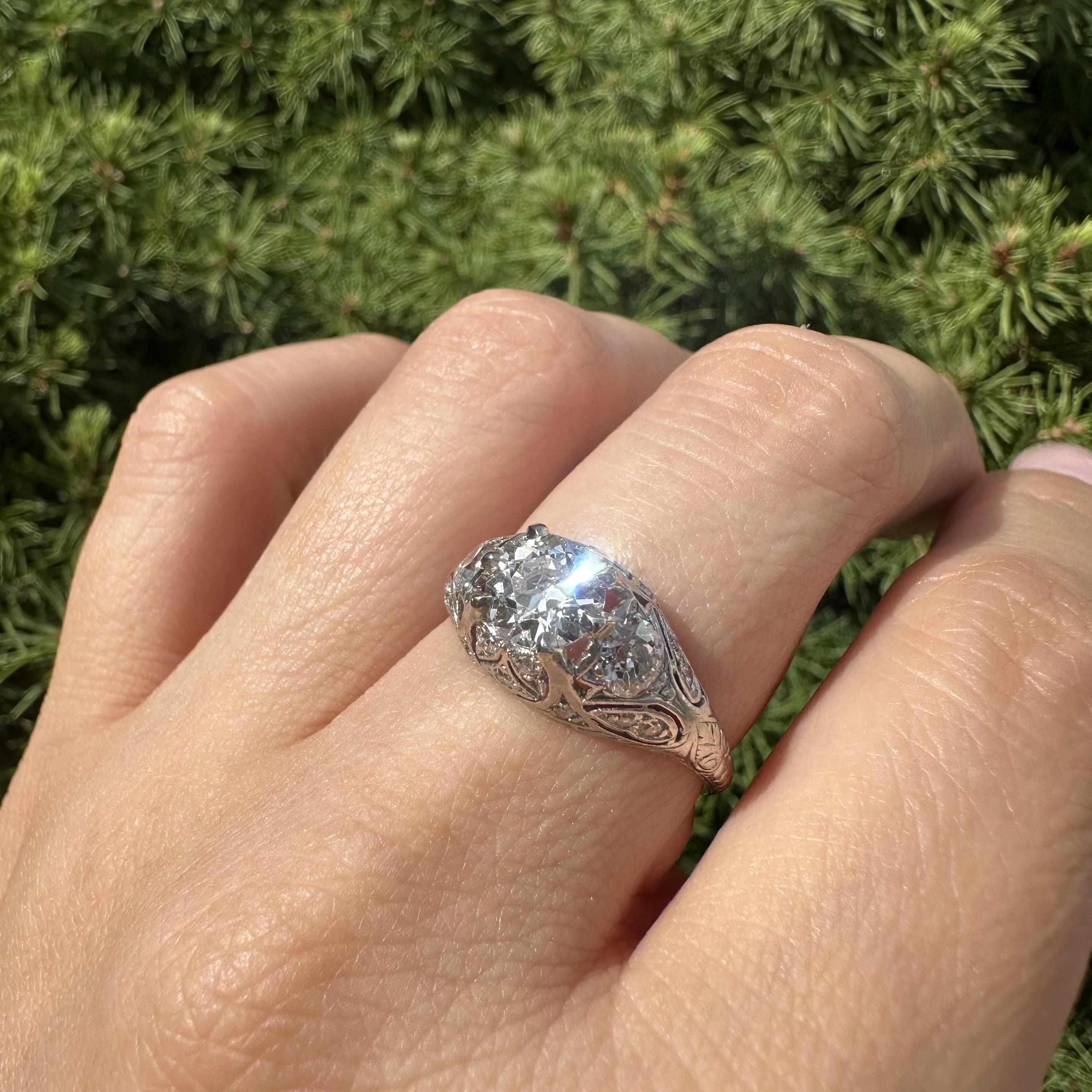 Old European Cut Antique Art Deco Platinum GIA 1.76ctw Old European Diamond Solitaire Ring For Sale