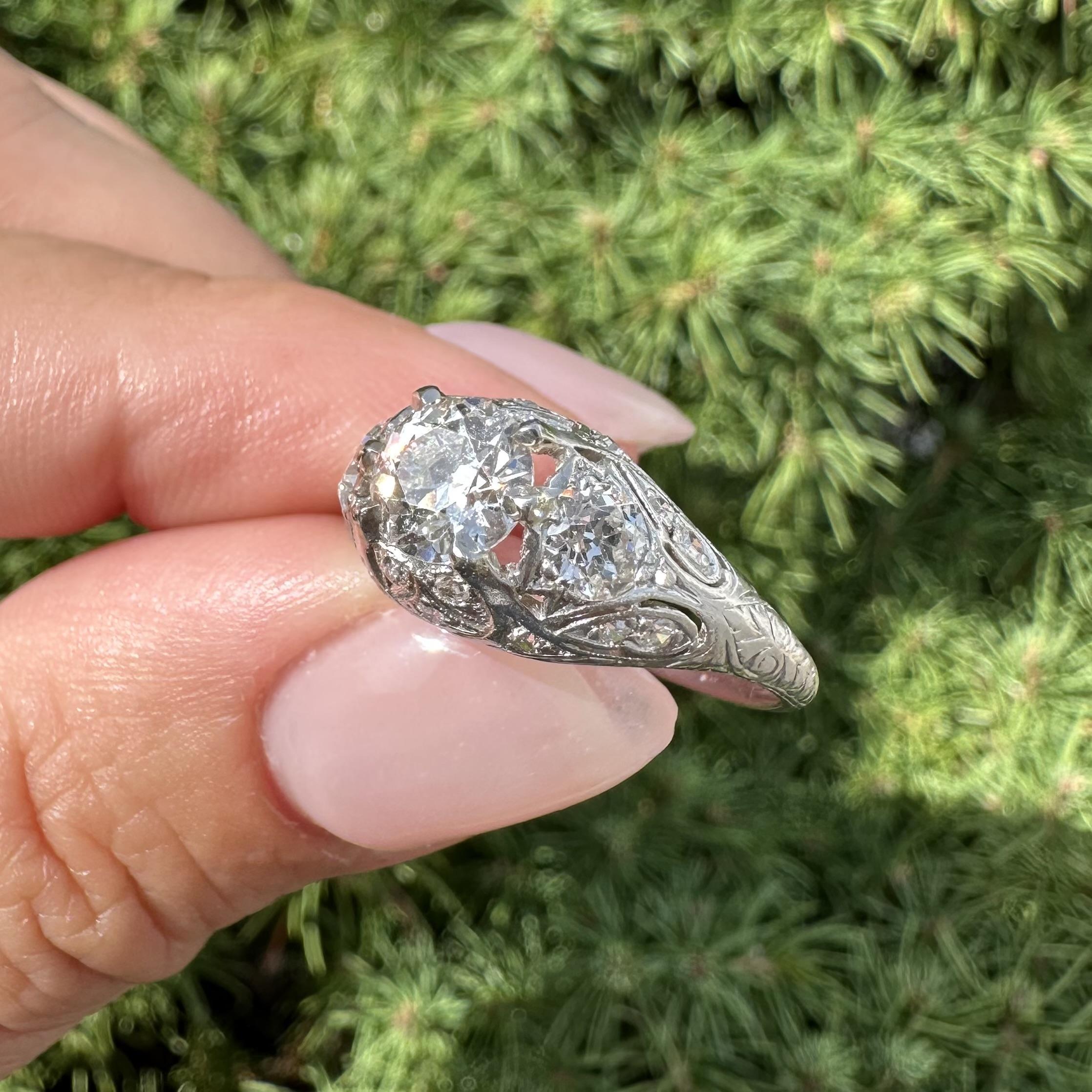 Women's Antique Art Deco Platinum GIA 1.76ctw Old European Diamond Solitaire Ring For Sale