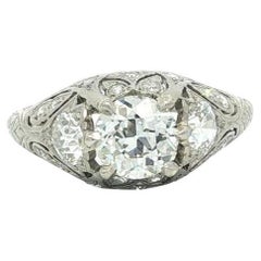 Antique Art Deco Platinum GIA 1.76ctw Old European Diamond Solitaire Ring