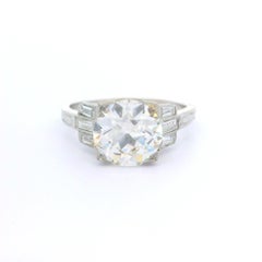 Antique Art Deco Platinum GIA 2.34ctw Large European Diamond Baguette Sides Ring