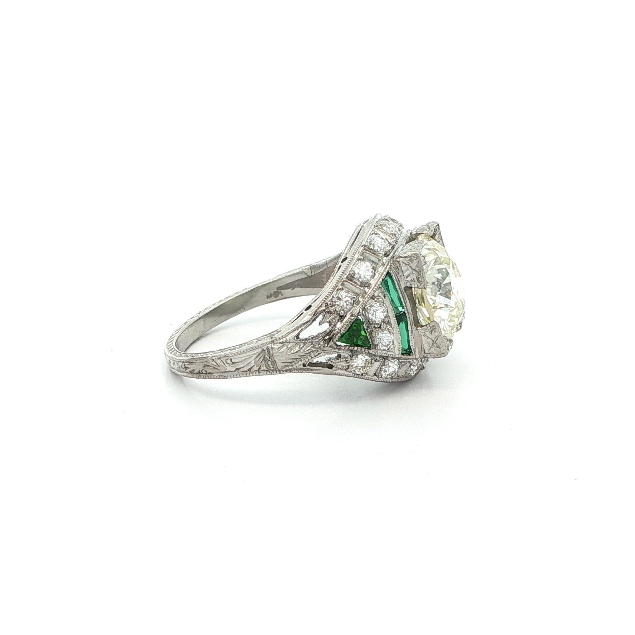 Antique Art Deco Platinum GIA 2.57ct Large Center Diamond Engagement Ring For Sale 5