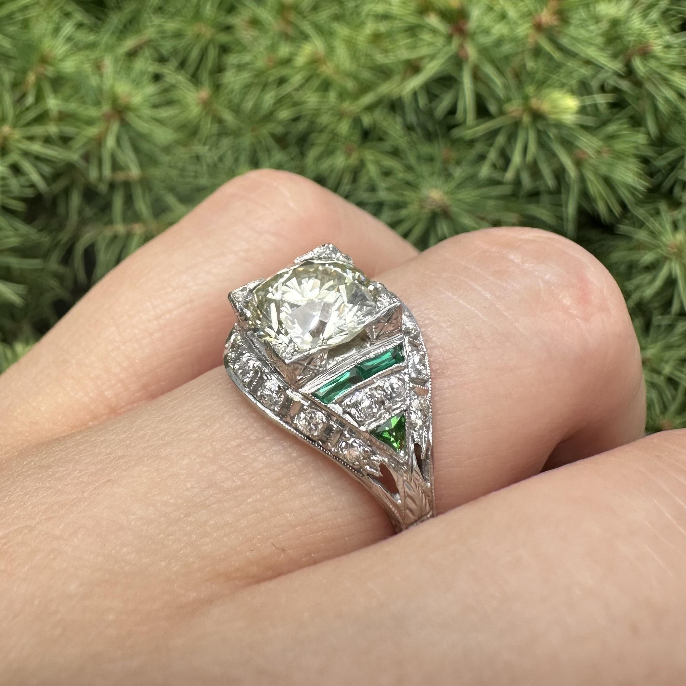 Antique Art Deco Platinum GIA 2.57ct Large Center Diamond Engagement Ring For Sale 7