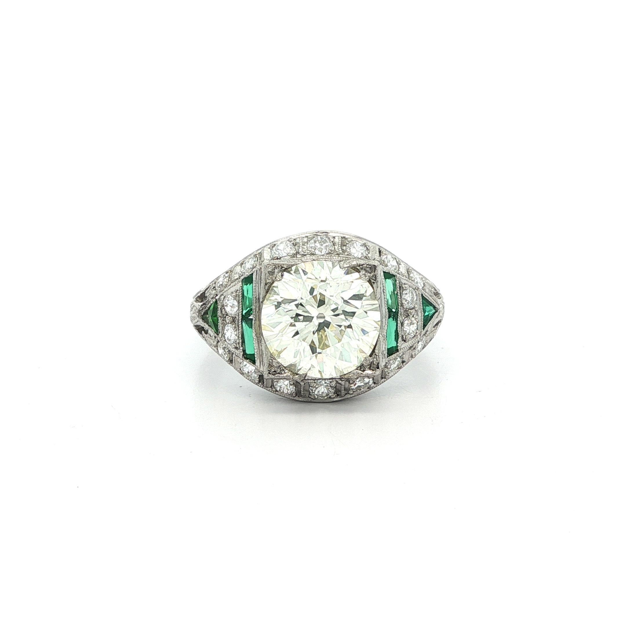 Antique Art Deco Platinum GIA 2.57ct Large Center Diamond Engagement Ring For Sale 8
