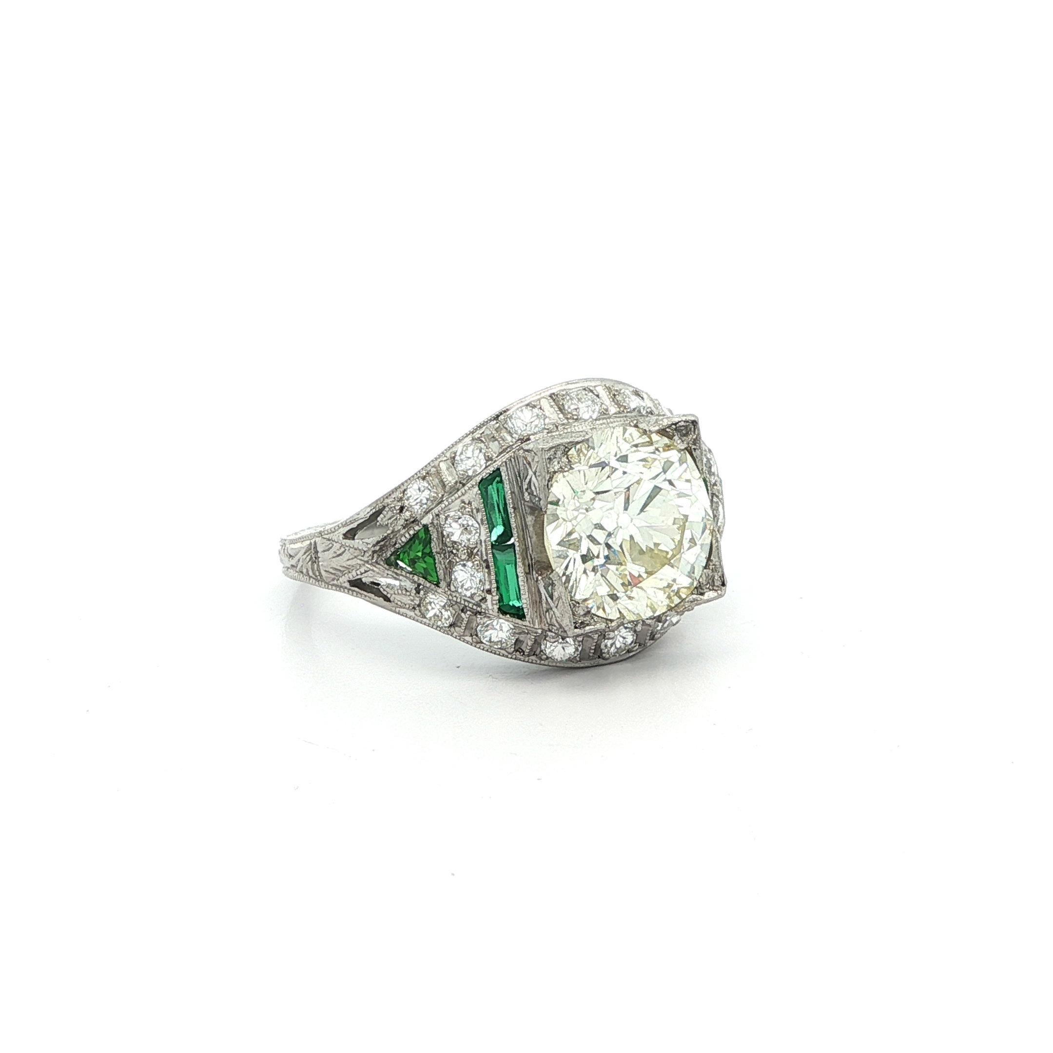Antique Art Deco Platinum GIA 2.57ct Large Center Diamond Engagement Ring For Sale 9