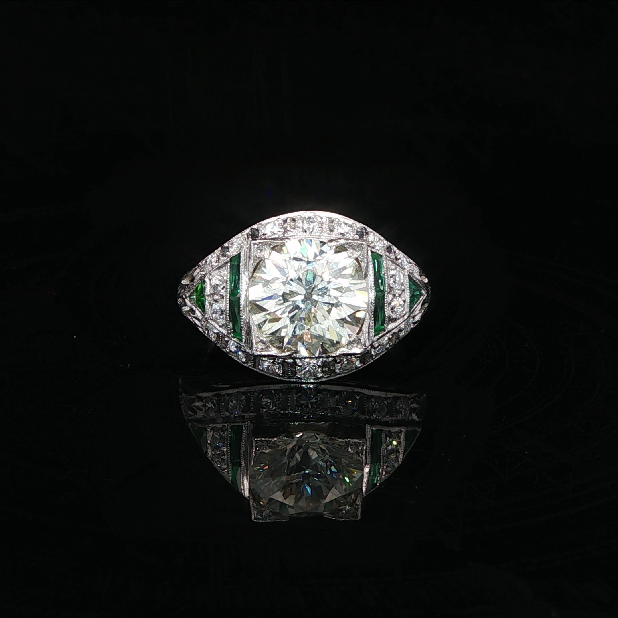 Antique Art Deco Platinum GIA 2.57ct Large Center Diamond Engagement Ring For Sale 11