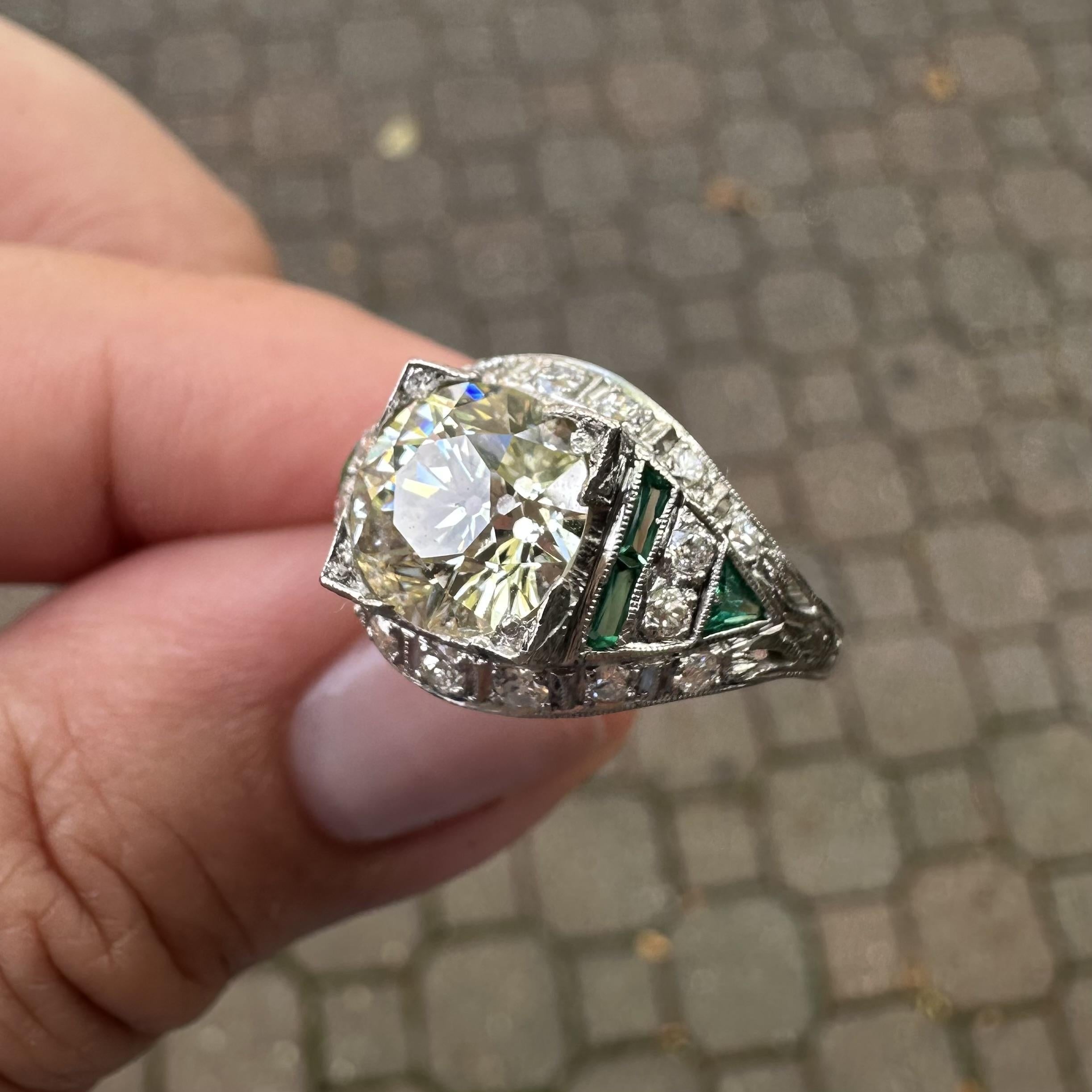 Antique Art Deco Platinum GIA 2.57ct Large Center Diamond Engagement Ring For Sale 12