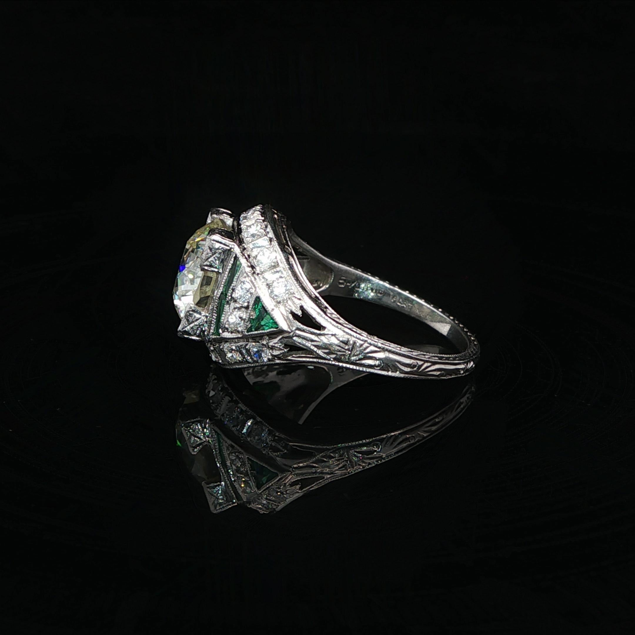 Antique Art Deco - Large Old Cut Center Diamond - Detailed Scroll Work

--Stone(s):--
(1) Natural Genuine Diamond - Old Round Cut -Prong Set - Light Yellow Color - VS1 Clarity - 2.57ct (approx.)
** See Certification Details Below for Complete Info