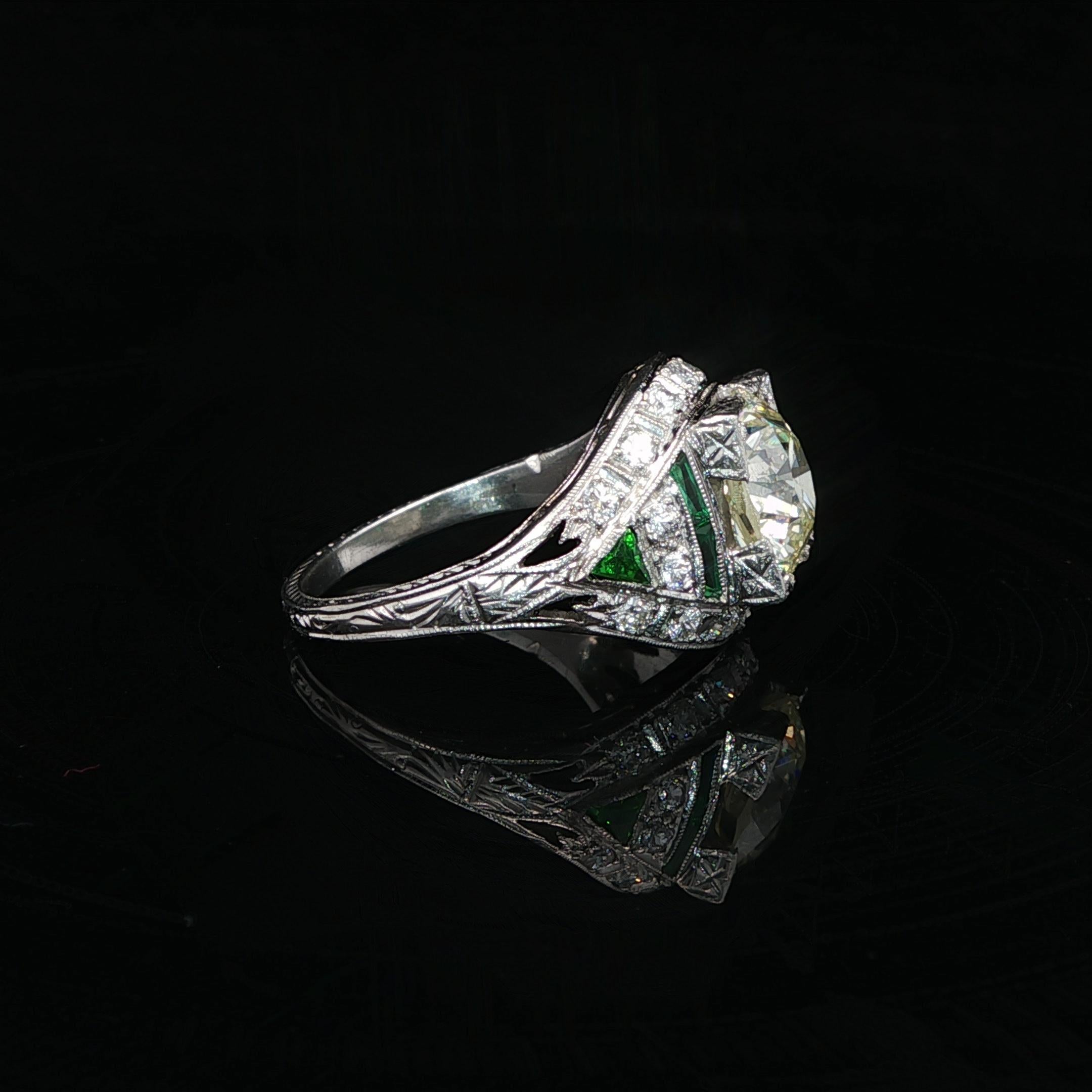 Women's Antique Art Deco Platinum GIA 2.57ct Large Center Diamond Engagement Ring For Sale