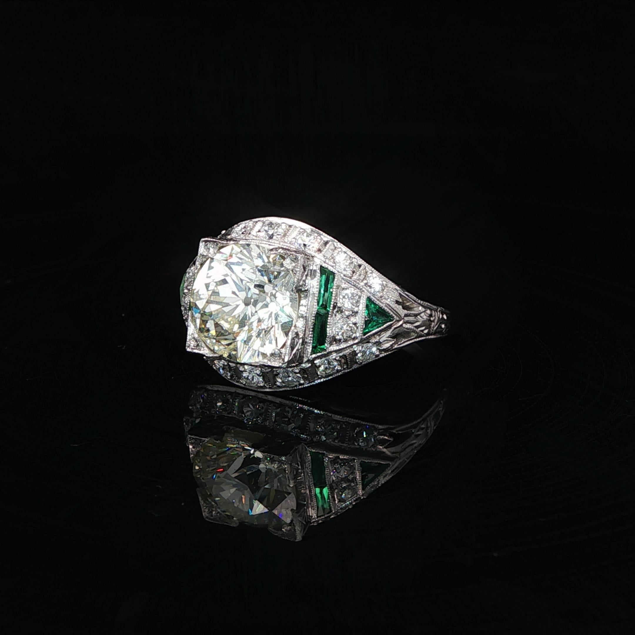 Antique Art Deco Platinum GIA 2.57ct Large Center Diamond Engagement Ring For Sale 1
