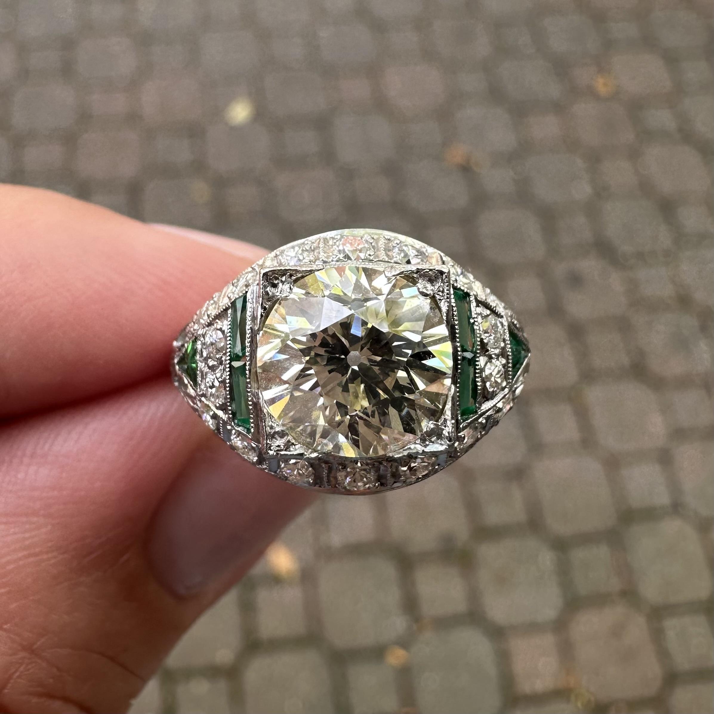 Antique Art Deco Platinum GIA 2.57ct Large Center Diamond Engagement Ring For Sale 2