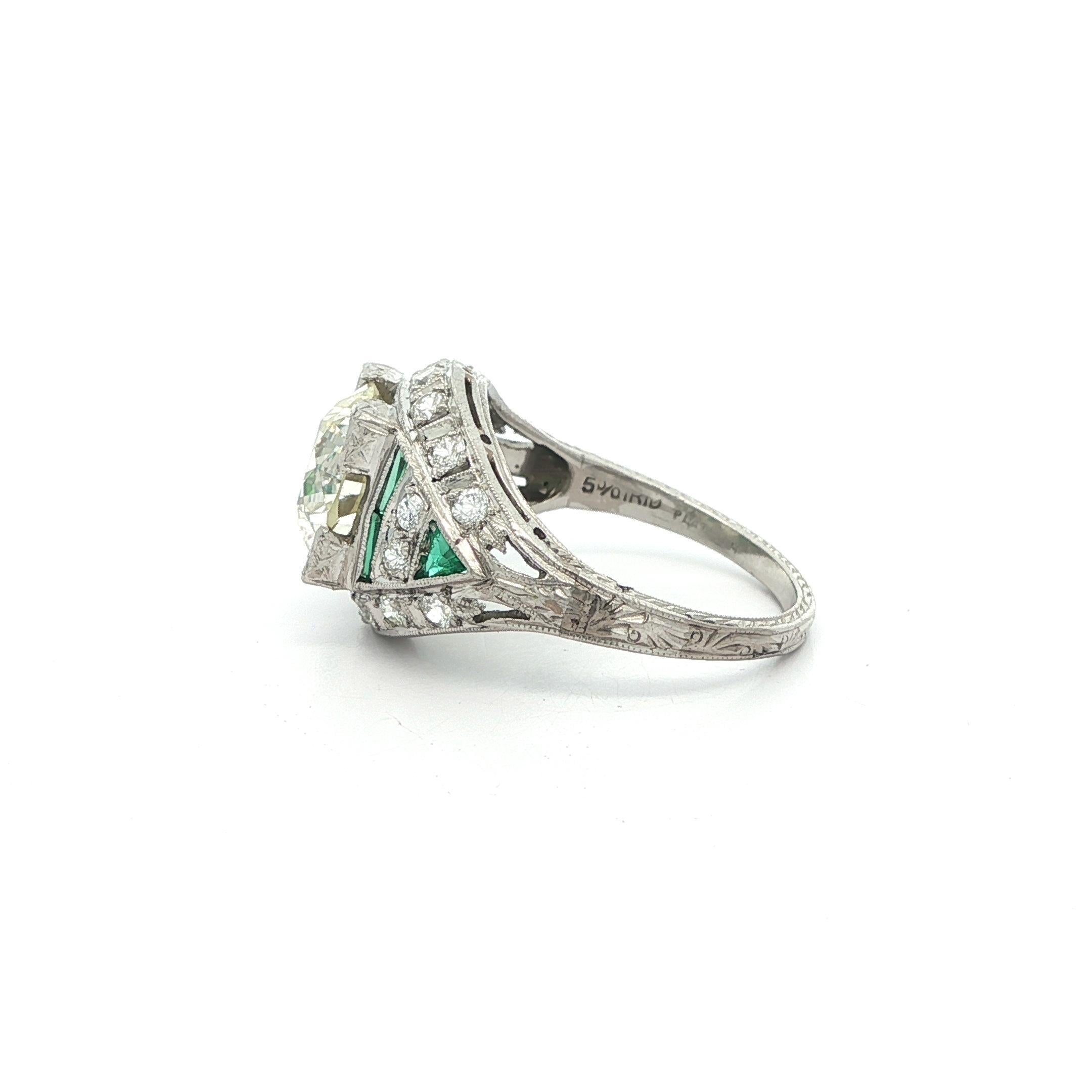 Antique Art Deco Platinum GIA 2.57ct Large Center Diamond Engagement Ring For Sale 3