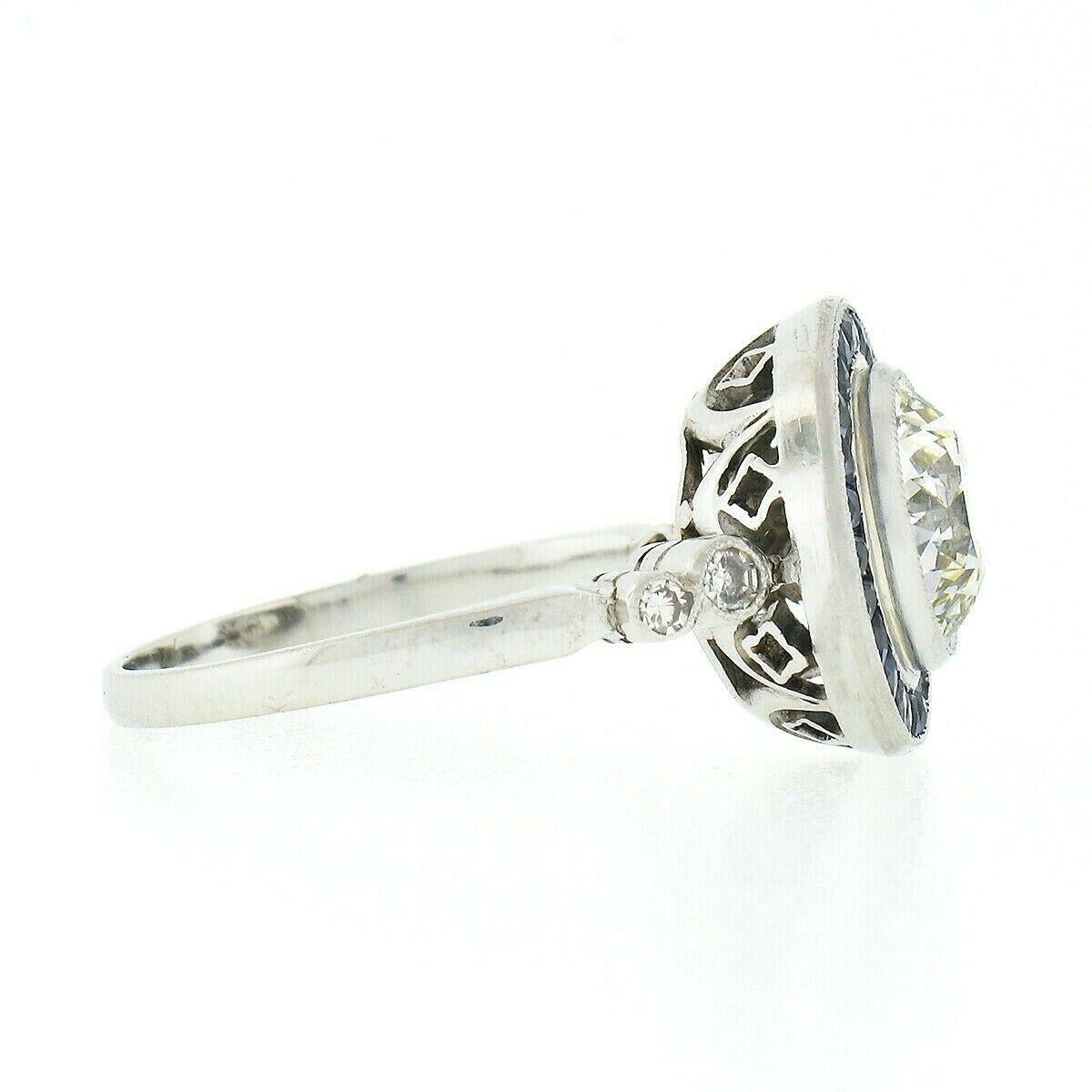 Antique Art Deco Platinum GIA Bezel European Diamond & Sapphire Engagement Ring 5