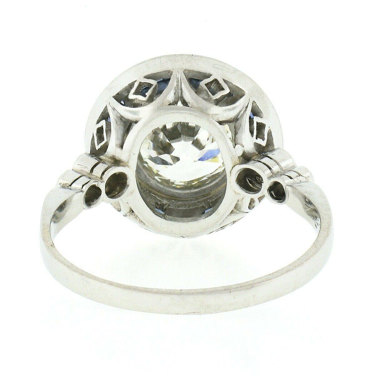 Antique Art Deco Platinum GIA Bezel European Diamond & Sapphire Engagement Ring 1