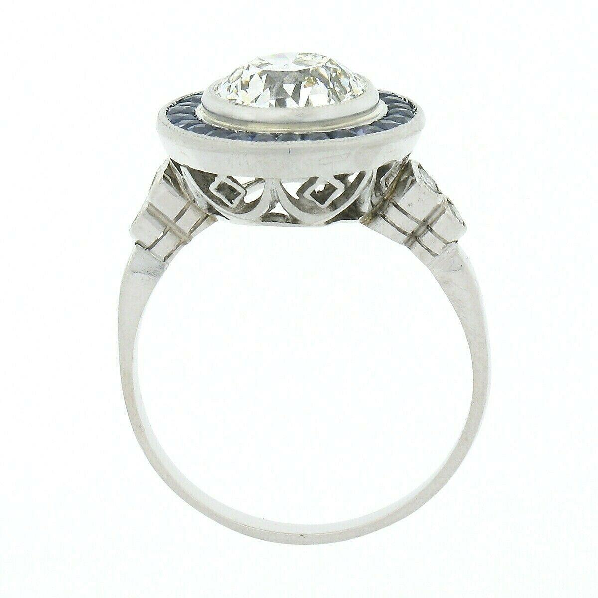 Antique Art Deco Platinum GIA Bezel European Diamond & Sapphire Engagement Ring 2