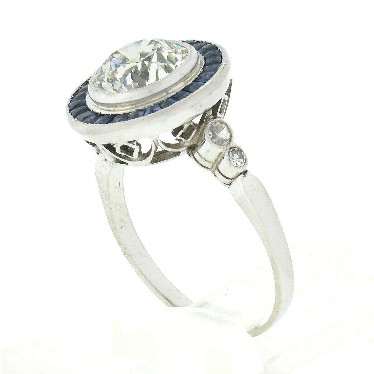 Antique Art Deco Platinum GIA Bezel European Diamond & Sapphire Engagement Ring 3