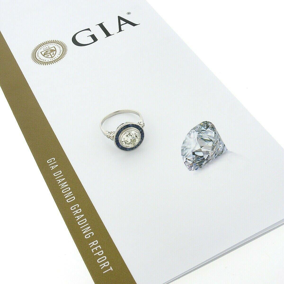 Antique Art Deco Platinum GIA Bezel European Diamond & Sapphire Engagement Ring 4