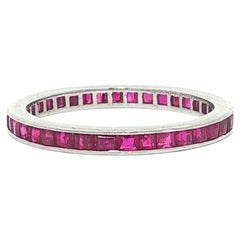 Antique Art Deco Platinum GIA Burma No Heat Square Ruby Stack Eternity Band Ring