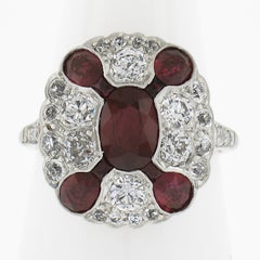 Antique Art Deco Platinum Gia Burma Ruby & Diamond Oval Platter Statement Ring