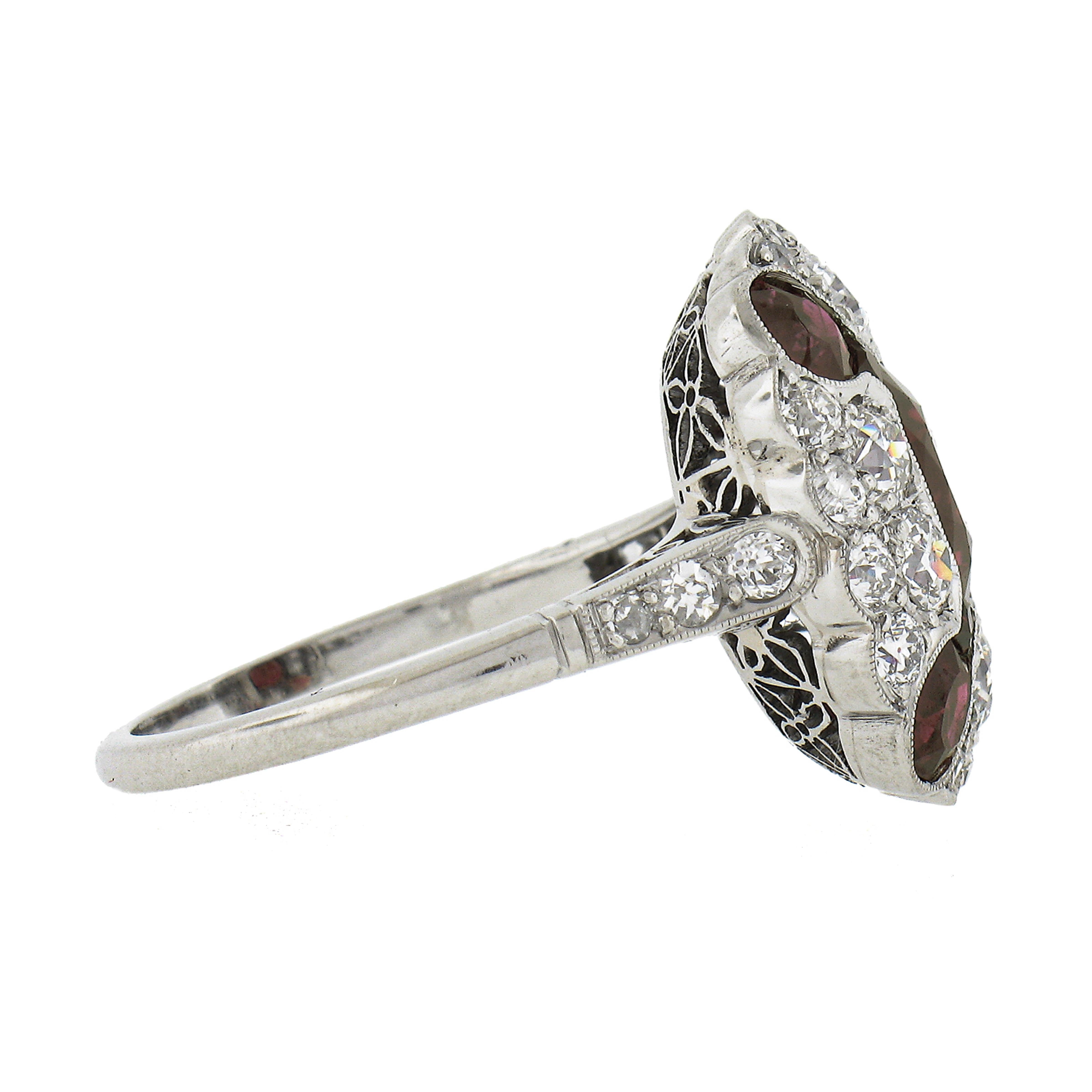 Women's Antique Art Deco Platinum Gia Burma Ruby & Diamond Oval Platter Statement Ring For Sale