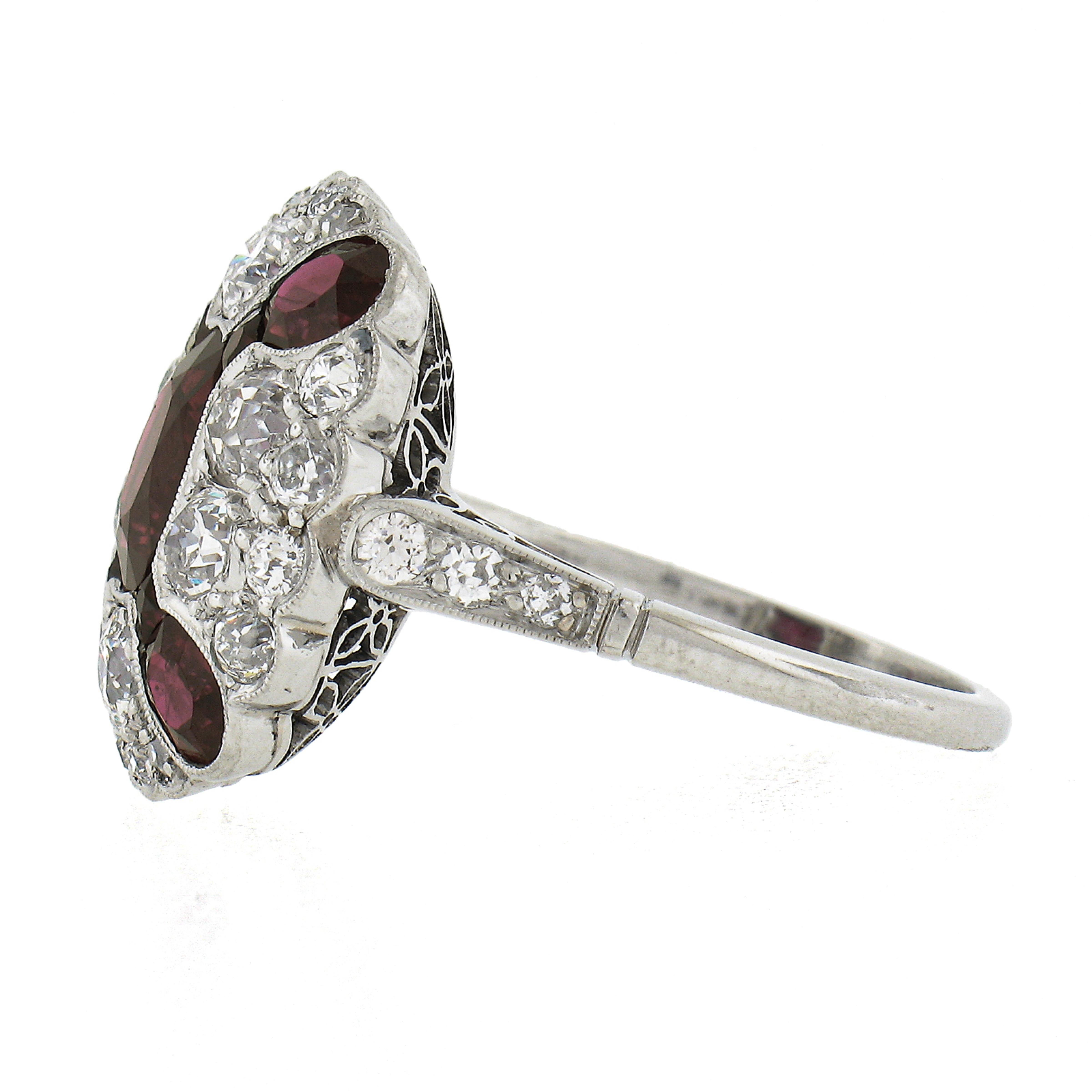 Antique Art Deco Platinum Gia Burma Ruby & Diamond Oval Platter Statement Ring For Sale 1
