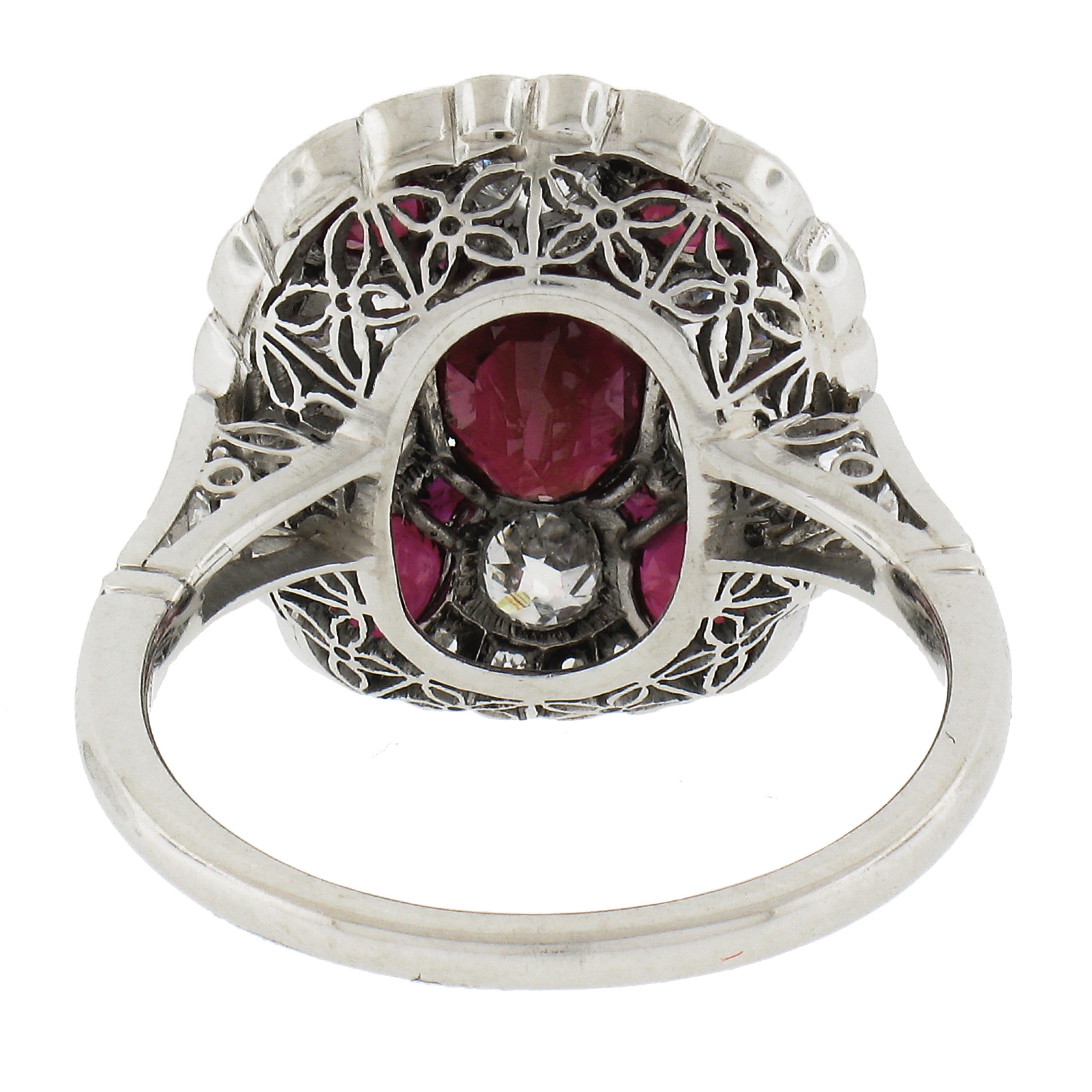 Antique Art Deco Platinum Gia Burma Ruby & Diamond Oval Platter Statement Ring For Sale 2