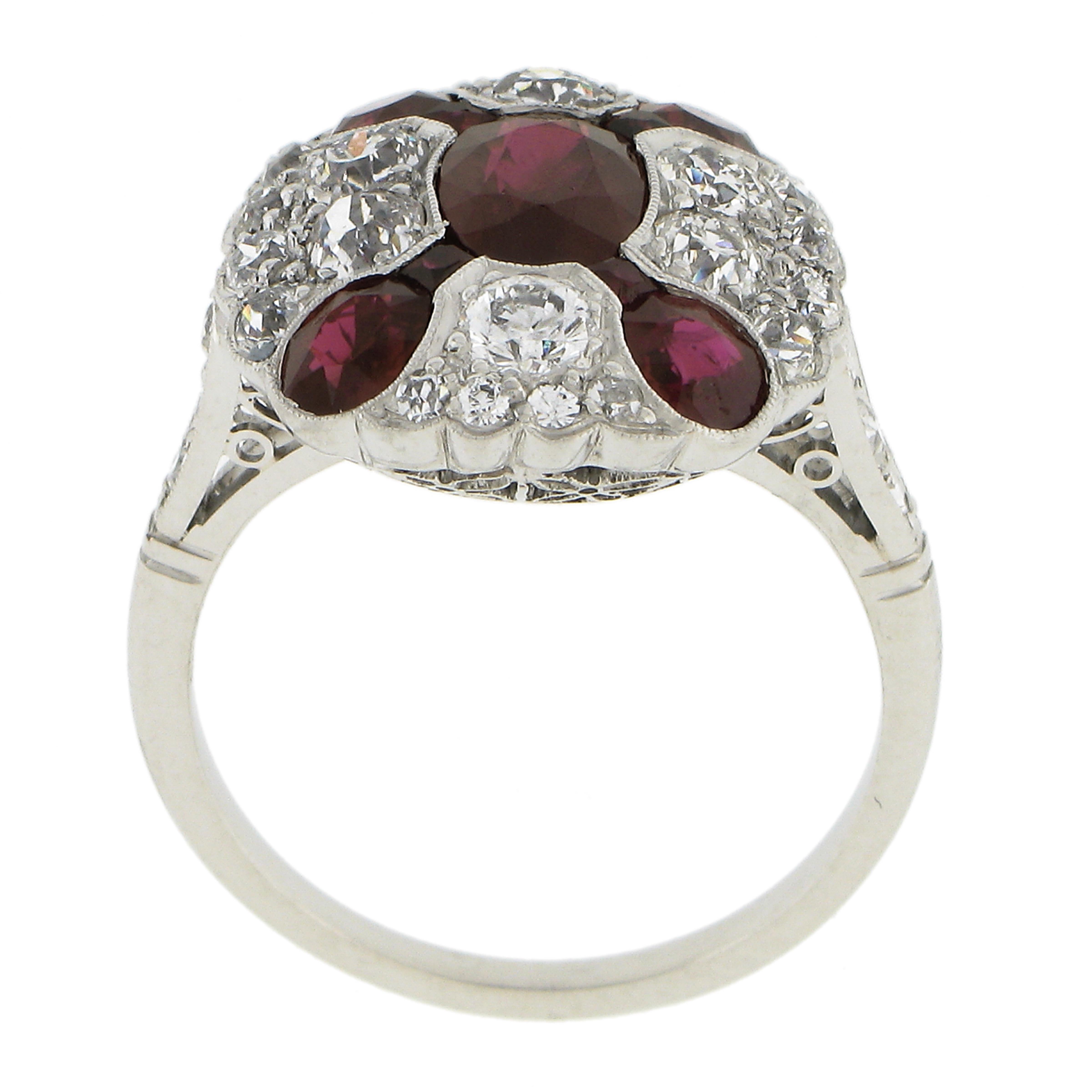 Antique Art Deco Platinum Gia Burma Ruby & Diamond Oval Platter Statement Ring For Sale 3