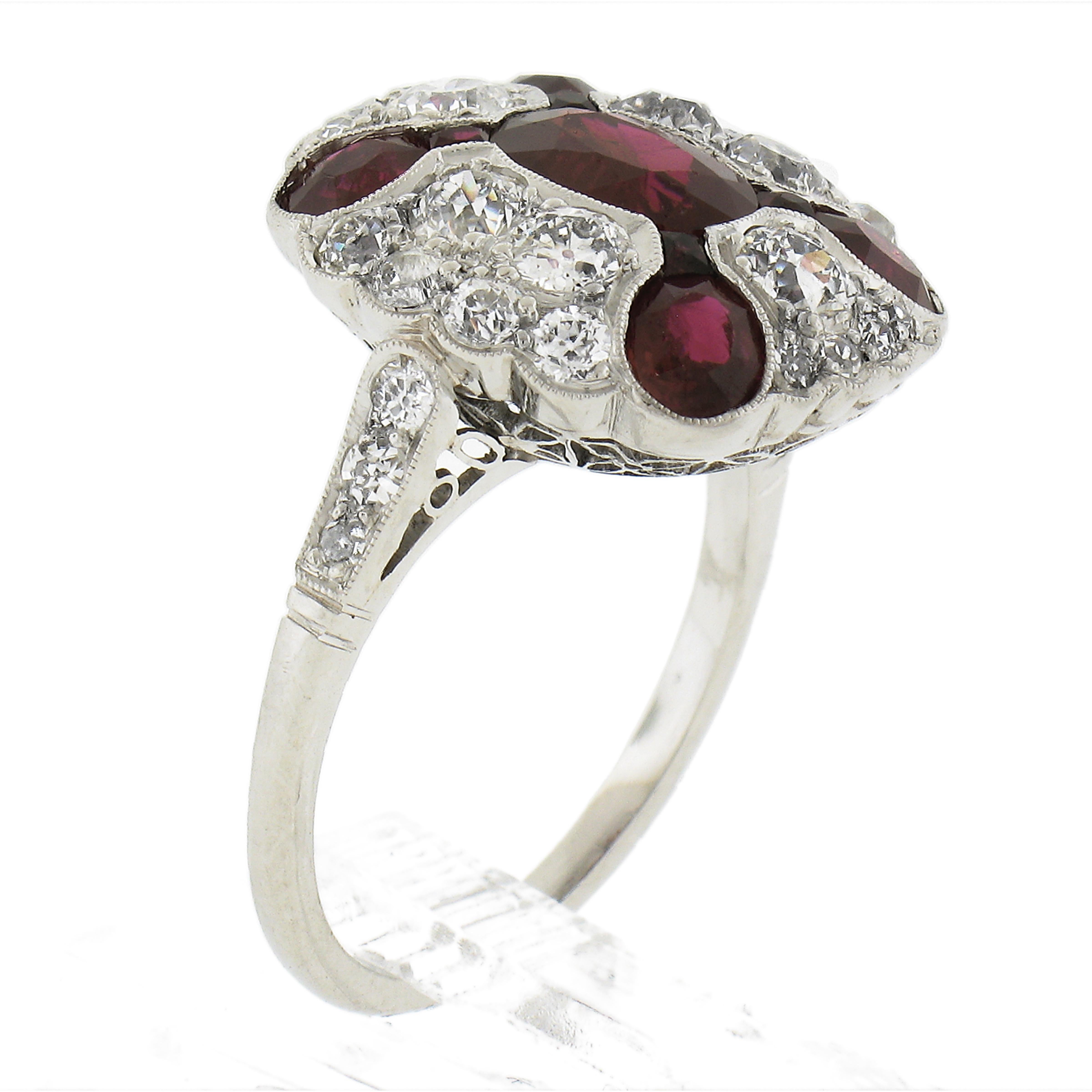 Antique Art Deco Platinum Gia Burma Ruby & Diamond Oval Platter Statement Ring For Sale 4