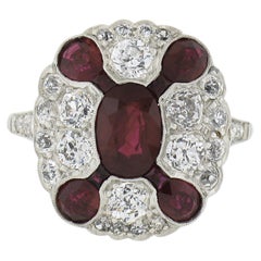Antique Art Deco Platinum Gia Burma Ruby & Diamond Oval Platter Statement Ring