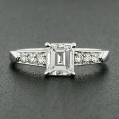 Antique Art Deco Platinum GIA Emerald Cut Diamond w/ Accents Engagement Ring