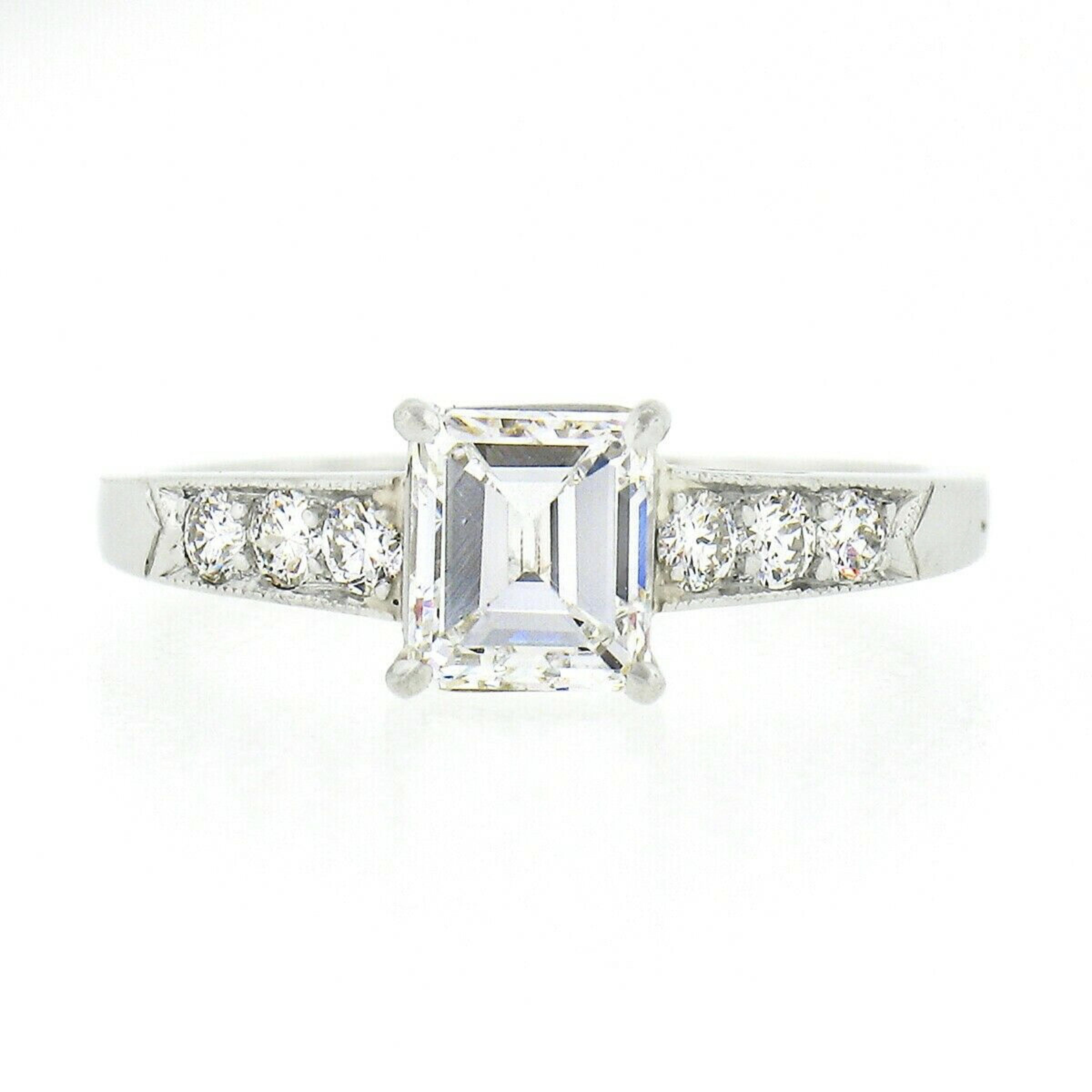 Women's or Men's Antique Art Deco Platinum GIA Emerald Cut Diamond w/ Accents Engagement Ring