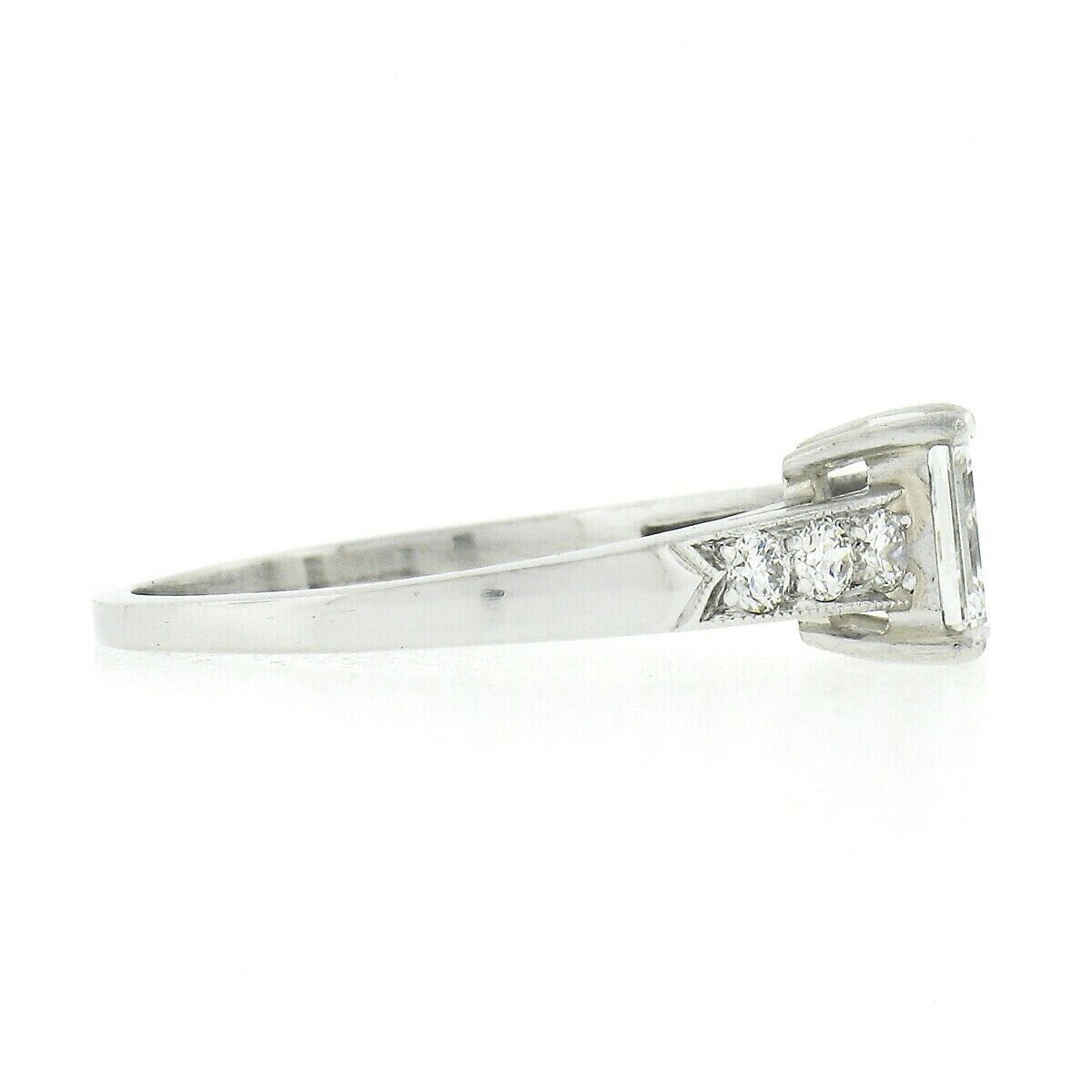 Antique Art Deco Platinum GIA Emerald Cut Diamond w/ Accents Engagement Ring 1