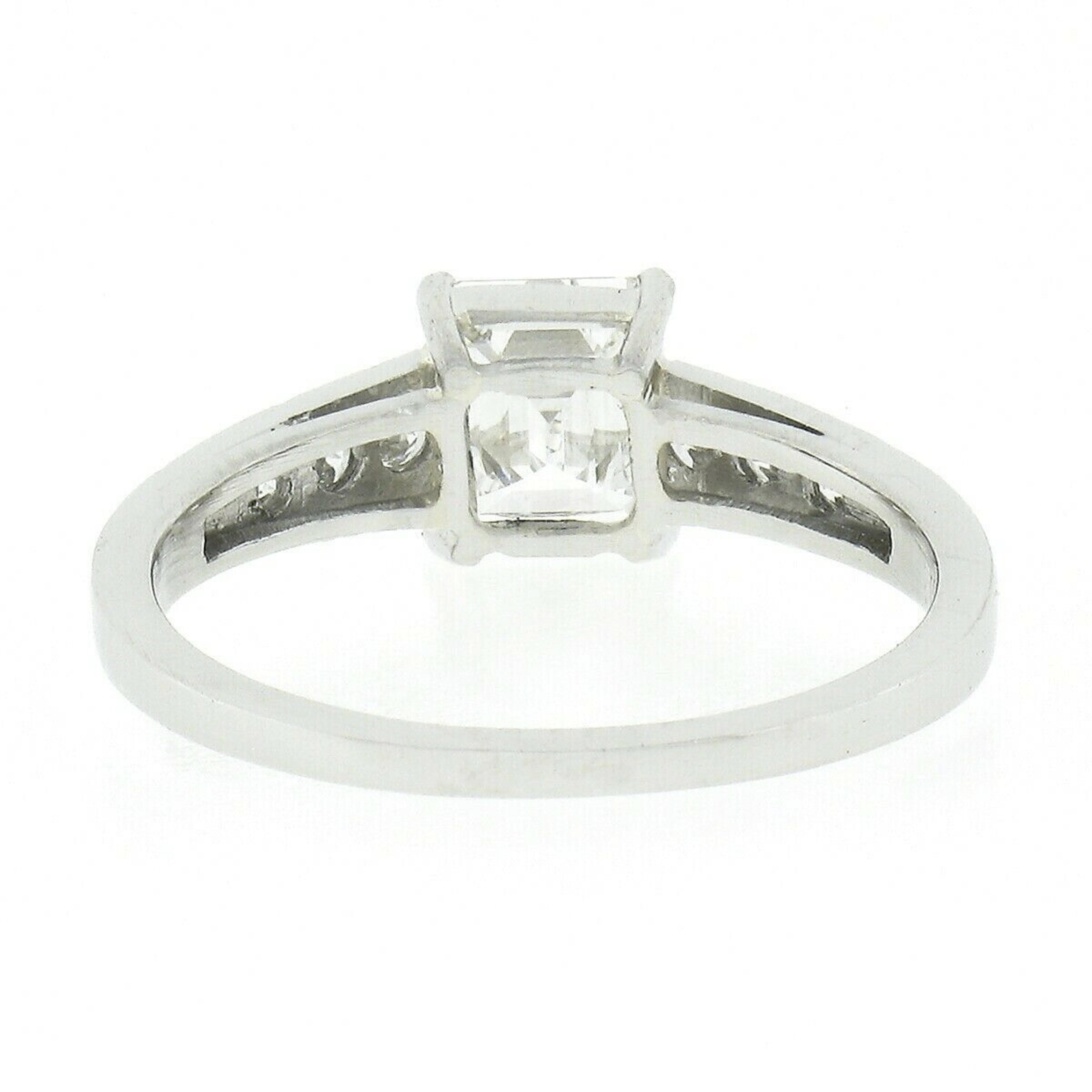 Antique Art Deco Platinum GIA Emerald Cut Diamond w/ Accents Engagement Ring 3