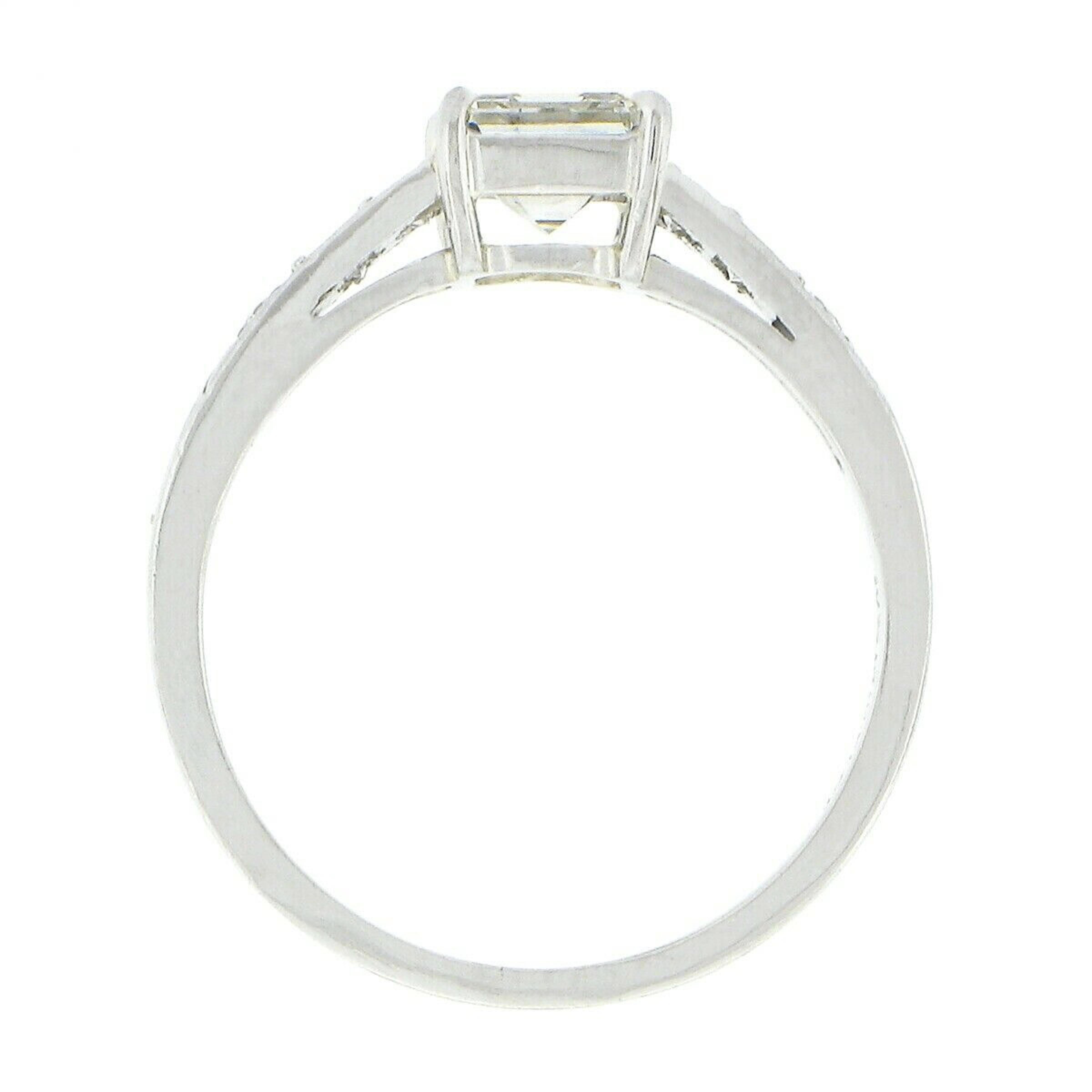 Antique Art Deco Platinum GIA Emerald Cut Diamond w/ Accents Engagement Ring 4
