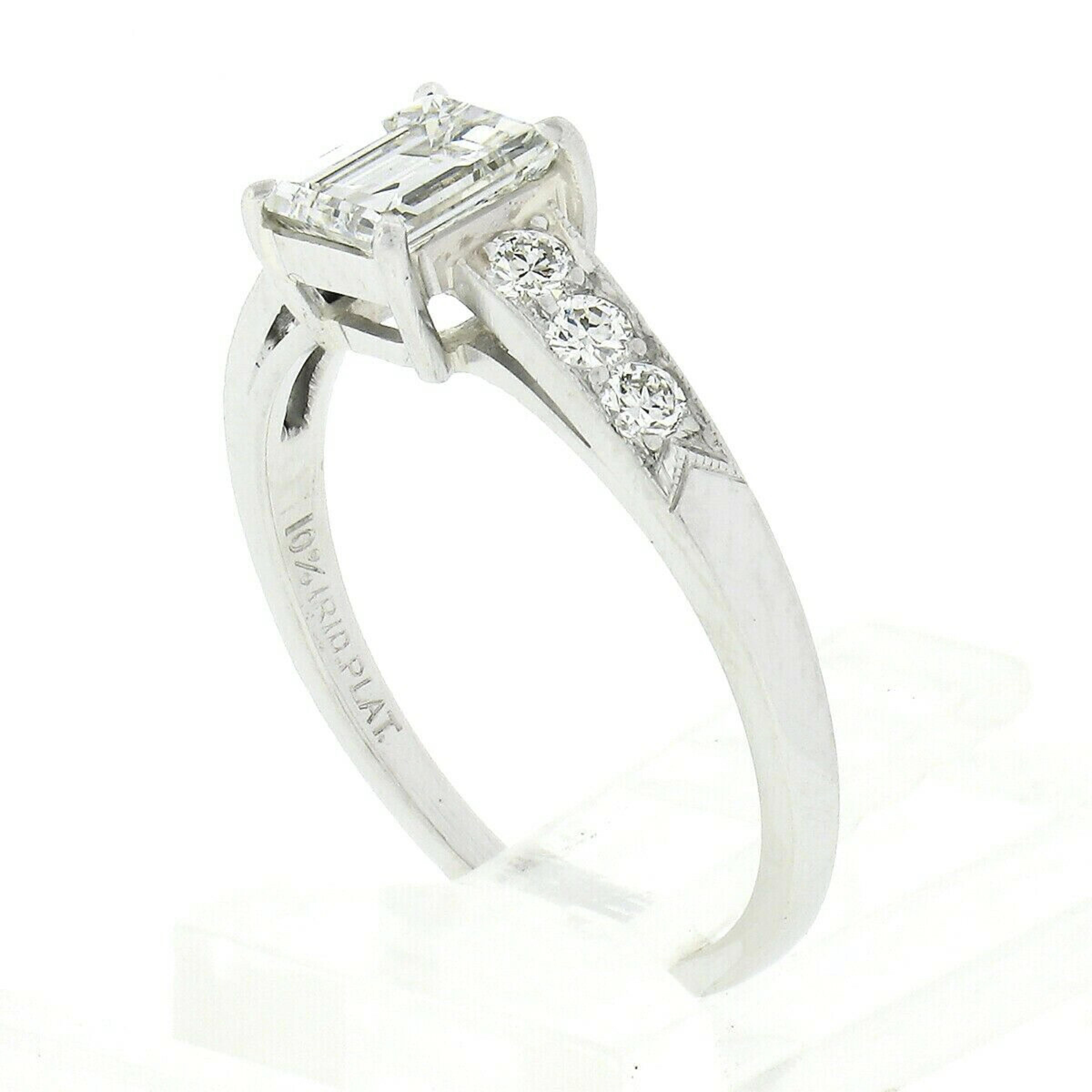 Antique Art Deco Platinum GIA Emerald Cut Diamond w/ Accents Engagement Ring 5