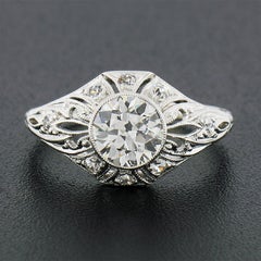 Antique Art Deco Platinum GIA European Bezel Diamond Open Work Engagement Ring